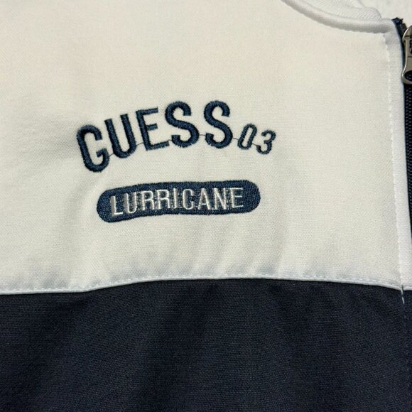 Guess 03 Boys Size L Full-Zip Navy White Jacket Embroidered Logos Side Pockets - Picture 2 of 7